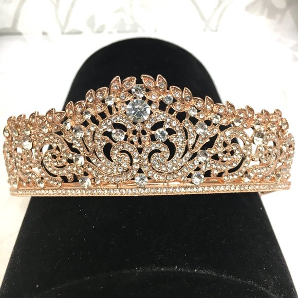 Bridal Headpiece - Tiara Crown  -  Rose Gold with crystals & CZ Crown EUC main image 13